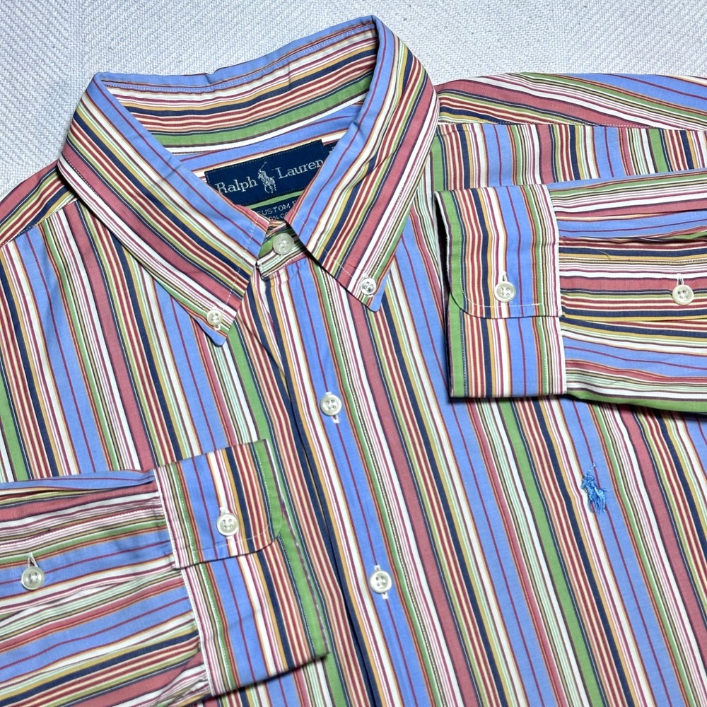 Ralph Lauren Button Down Shirt Mens XL Custom Fit Multi Stripe Pastel Cotton